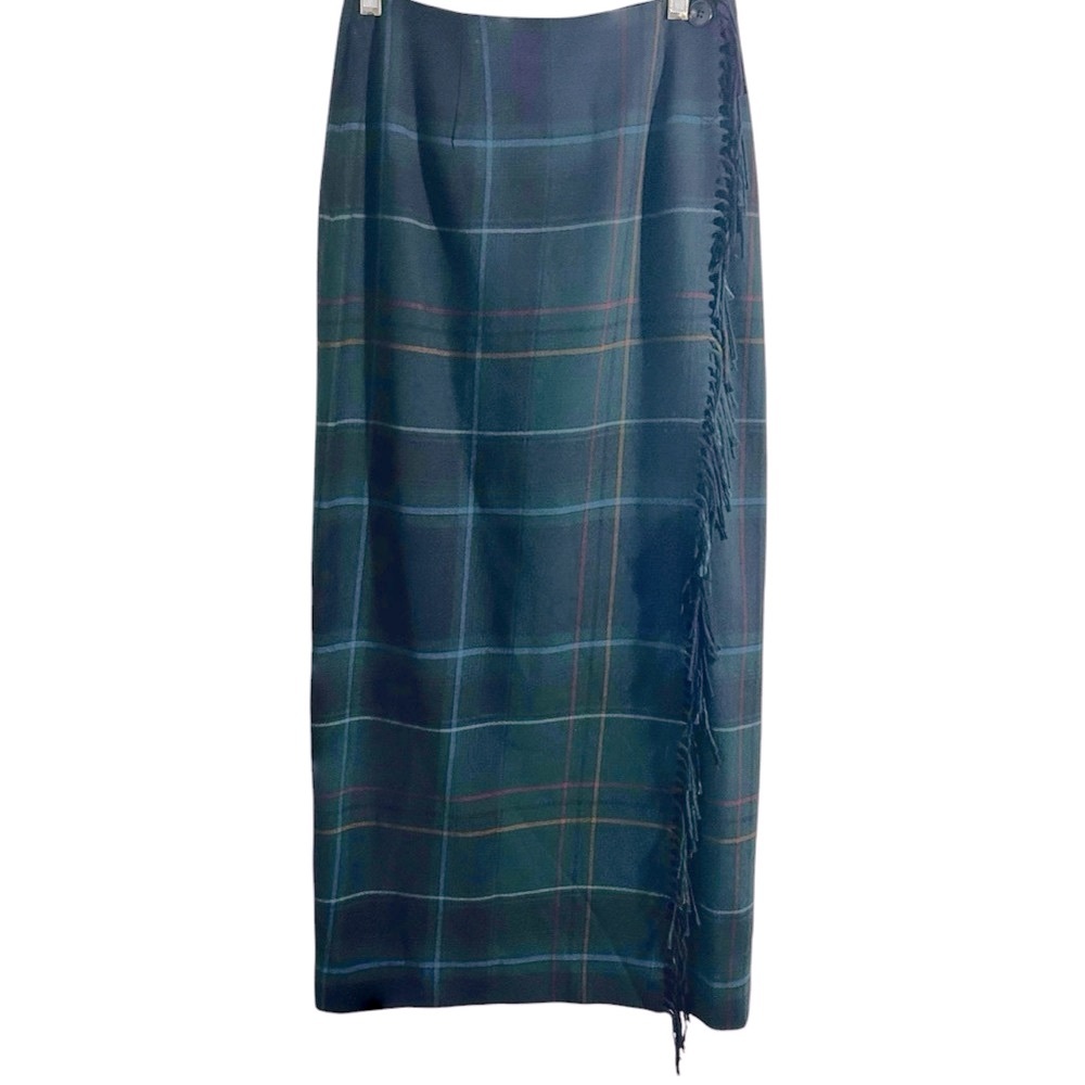 Talbots Size 6 Vintage Plaid Multicolor Wrap Wool Blanket Maxi Skirt